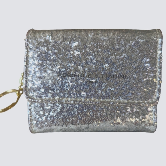 Adrienne Vittadini Studio coin purse/cardholder on key ring- sparkly silver - Picture 5 of 14